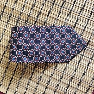 Vintage Saks Fifth Avenue Pure Silk Necktie, Maroon & Blue Abstract Medallion